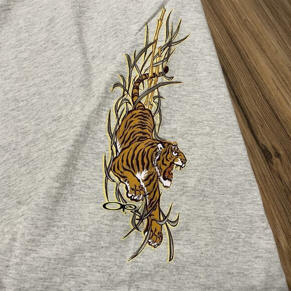 Vintage OP Ocean Pacific Shirt Mens Large Grey Tigers Asia Bamboo Sides Y2K 90s - Picture 12 of 13